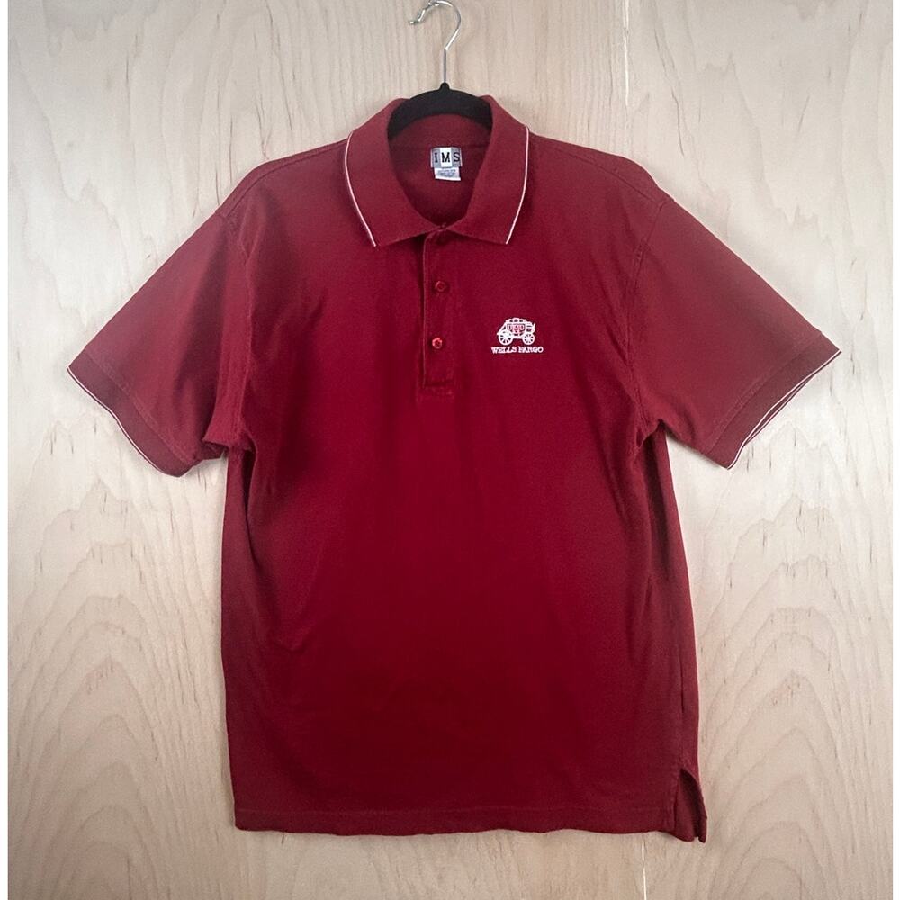 Wells‎ Fargo Burgundy Polo Shirt Men’s Medium IMS Cotton Short Sleeve